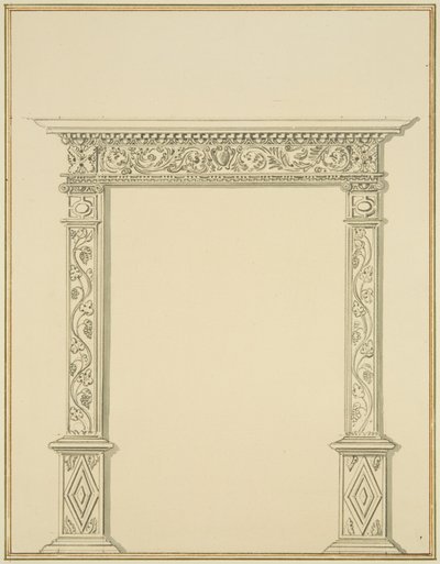 ルインズ・ミードの家」の彫刻された扉口（紙に鉛筆と水彩画 作： Thomas Leeson the Elder Rowbotham