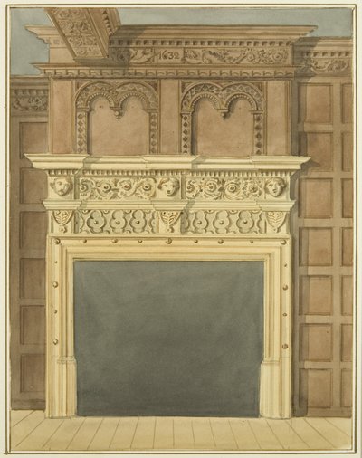 セント・ニコラス通り北側の家の煙突とパネル（1632年）（水彩・紙 作： Thomas Leeson the Elder Rowbotham