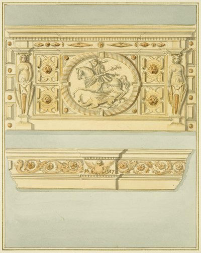 レッドクリフ通り6番地の煙突、1637年の日付（水彩・紙 作： Thomas Leeson the Elder Rowbotham