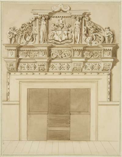 レッドクリフ通り139番地の1729年製チムニーピース（紙に水彩画 作： Thomas Leeson the Elder Rowbotham