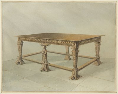セント・ジョンズ教会の古い樫の木の聖餐台（水彩・紙 作： Thomas Leeson the Elder Rowbotham