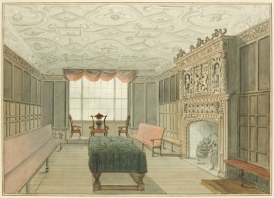 セント・ピーターズ・ホスピタル（旧ミント）の会議室（紙に水彩画 作： Thomas Leeson the Elder Rowbotham