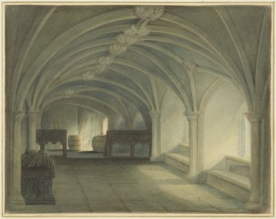 セント・ジョンズ教会の地下室から西を見る（紙に水彩画 作： Thomas Leeson the Elder Rowbotham