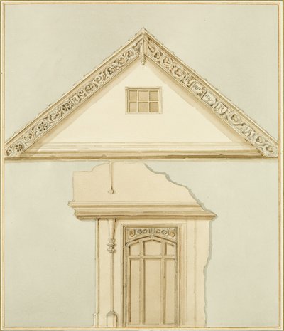 ロバート・アダムス邸への戸口とバージボード（水彩・紙 作： Thomas Leeson the Elder Rowbotham