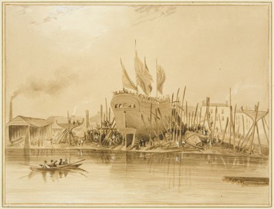 イースタンワッピングドック、「エイボン」の打ち上げ、1826年 作： Thomas Leeson the Elder Rowbotham