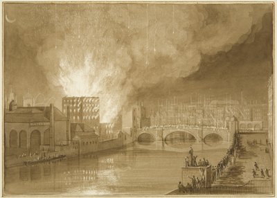 タッカー通りの旧シュガーハウスの火災 作： Thomas Leeson the Elder Rowbotham