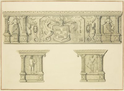 ブロードストリート15番地の煙突に描かれたフリーズ（鉛筆・水彩・紙 作： Thomas Leeson the Elder Rowbotham