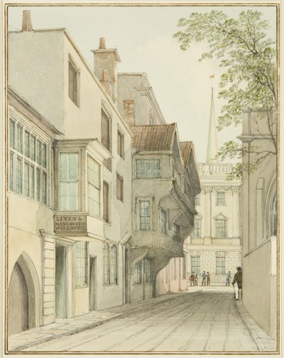 スモールストリートから交換所を見る（水彩・紙 作： Thomas Leeson the Elder Rowbotham