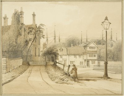 ローワー・カレッジ・グリーン、またはカレッジ・スクエア（水彩・紙 作： Thomas Leeson the Elder Rowbotham