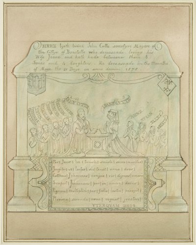 バーネット教会のジョン・キュートの壁画タブレット 作： Thomas Leeson the Elder Rowbotham