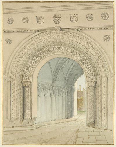カレッジ・ゲートウェイ・アーチの北側（鉛筆・水彩・紙 作： Thomas Leeson the Elder Rowbotham