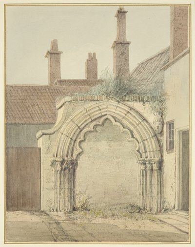 ブリストル大聖堂の回廊からプレベンダル・ハウスへの古いゲートウェイ（水彩・紙 作： Thomas Leeson the Elder Rowbotham