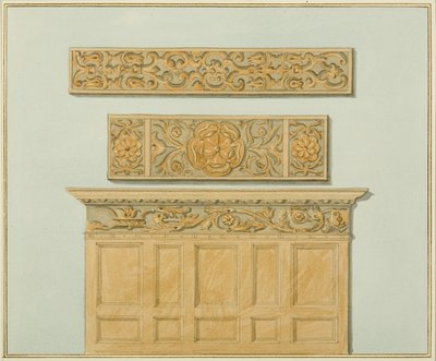 ラングトン邸のパネルとフリーズの一部、背面（紙に水彩画 作： Thomas Leeson the Elder Rowbotham
