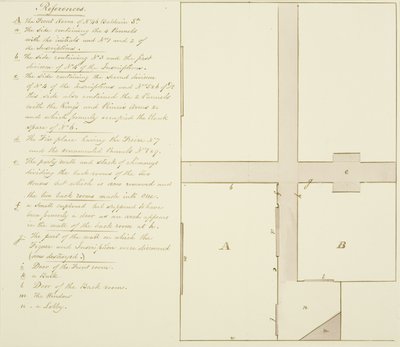ボールドウィン通り46番地の平面図（紙にペン・インク 作： Thomas Leeson the Elder Rowbotham