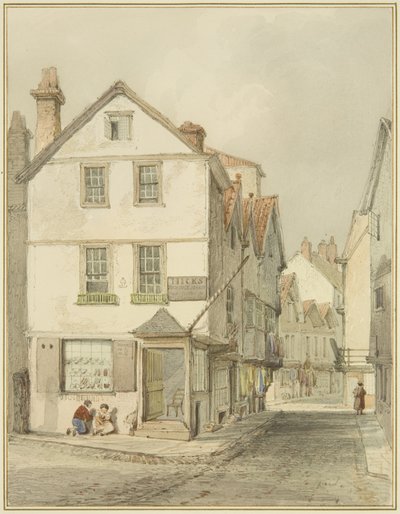 シルバーストリートとセントジェームズバック、南側から（紙に鉛筆・水彩 作： Thomas Leeson the Elder Rowbotham