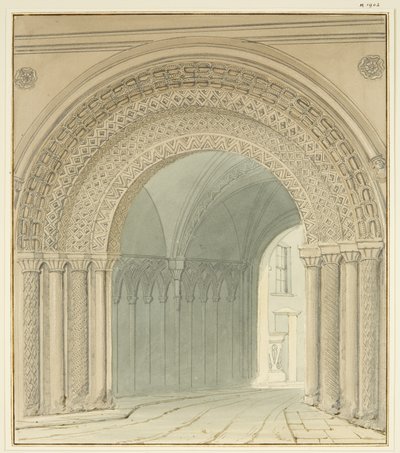ブリストル大聖堂、カレッジ・ゲートウェイの南側の風景（鉛筆・水彩・紙 作： Thomas Leeson the Elder Rowbotham