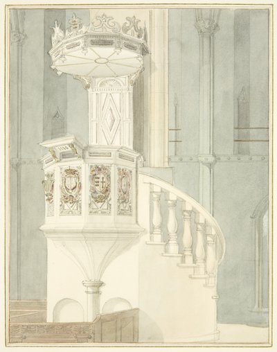 ブリストル大聖堂の石造説教壇（水彩・紙 作： Thomas Leeson the Elder Rowbotham