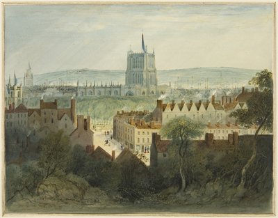 大聖堂、カレッジ・グリーン、カレッジ・ストリート（水彩・紙 作： Thomas Leeson the Elder Rowbotham