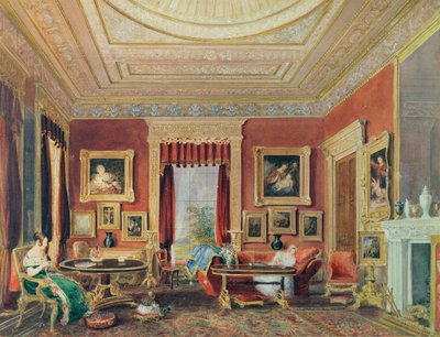 The Drawing Room, Leigh Court, Bristol, c.1840 (水彩・紙) 作： Thomas Leeson the Elder Rowbotham