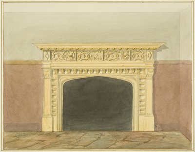 旭日旗」、キャッスルディッチ、チムニーピース（紙に水彩画 作： Thomas Leeson the Elder Rowbotham
