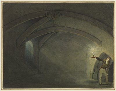 想定される「聖レオナルド教会の地下室」（水彩・紙 作： Thomas Leeson the Elder Rowbotham