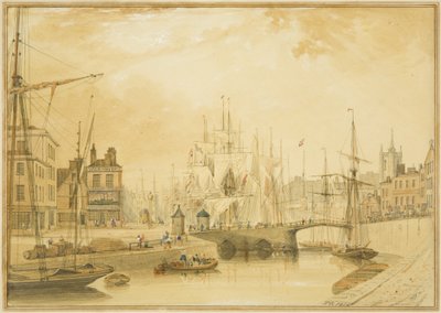 跳ね橋（セント・オーガスティンズ・ブリッジ）とフロム川の一部の眺め 作： Thomas Leeson the Elder Rowbotham