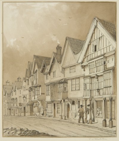 テンプルストリートの西側、ホワイトアルムハウスから（紙に鉛筆・水彩 作： Thomas Leeson the Elder Rowbotham