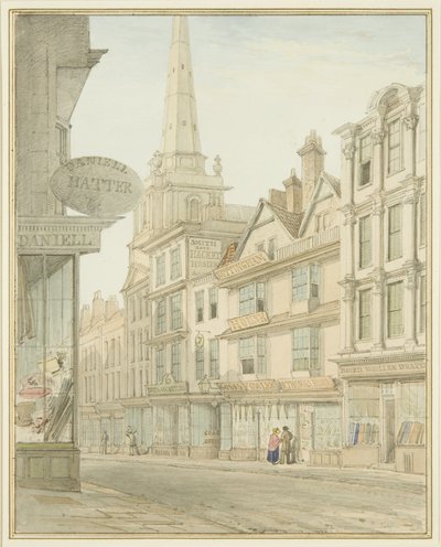 ワインストリート、右手にイーマンズハウス（水彩・紙 作： Thomas Leeson the Elder Rowbotham
