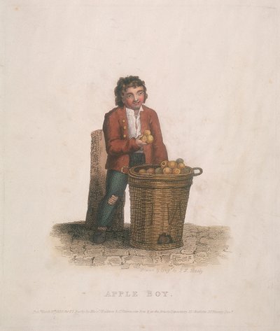 果物の大きなバスケットを持ったリンゴの売り手、1820年 作： Thomas Lord Busby