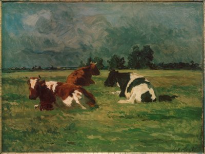 牧草地で3頭の牛 作： Thomas Ludwig Herbst