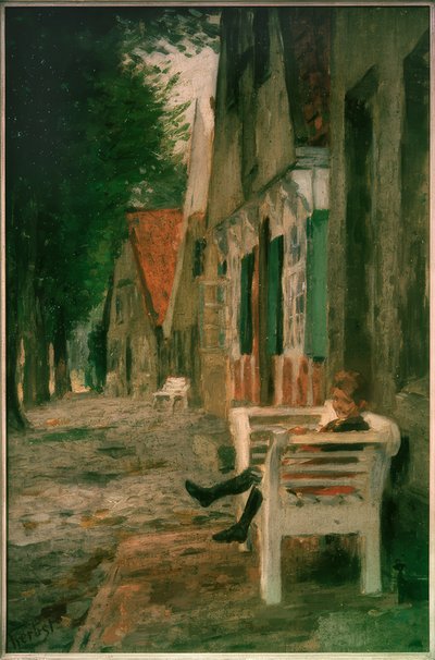 ベンチの女の子と通り 作： Thomas Ludwig Herbst