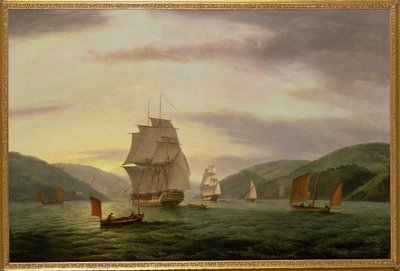ダートマス港のフリゲート艦、貨物船、商船、1808年 作： Thomas Luny