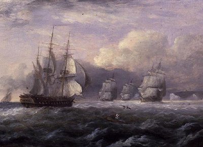 そよ風の前を走る - ケント州の海岸、ノースフォーランド 作： Thomas Luny