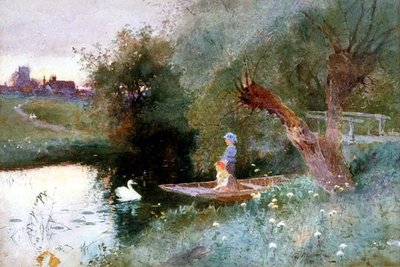 夕方のパントの子供たち（水彩画） 作： Thomas Mackay