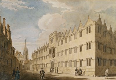 オックスフォードのオリエルカレッジ、遠くにあるセントメアリー教会と 作： Thomas Malton Jnr.