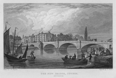 The New Bridge, Totnes, Devonshire (e.g. The New Bridge, Totnes, Devonshire) (彫刻) 作： Thomas Mann (after) Baynes