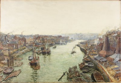 サンダーランド、ホームズワーフ（水彩画（白で強調）と紙にかき消し） 作： Thomas Marie Madawaska Hemy