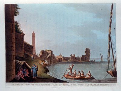 アレクサンドリアの古代の壁の外観、クレオパトラの針、1802年。 作： Thomas Milton