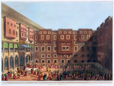 「ムラド・ベイの宮殿の広場で運動するマムルーク家」、カイロ、エジプト、1802年 作： Thomas Milton