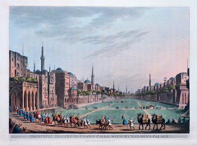 ミュラドベイス宮殿のあるグランドカイロの主要広場、1801年 作： Thomas Milton