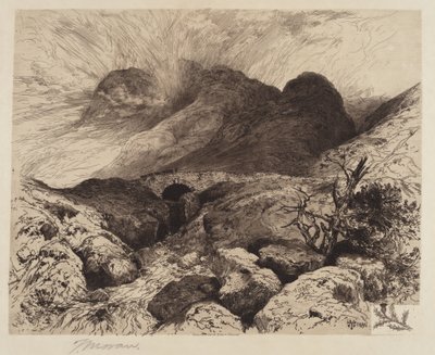 グレンコー峠の橋—スコットランド 作： Thomas Moran