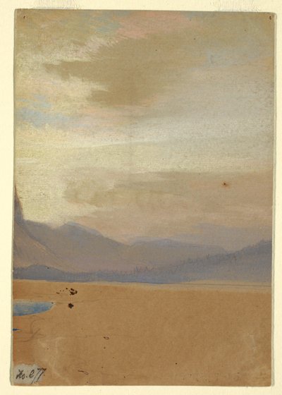 ドローイング、遠くに山脈を望むアメリカの平原、1872年以前 作： トーマス・モラン