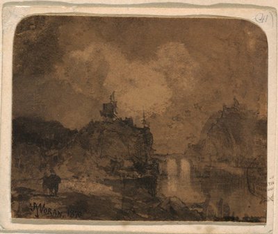素描、川の情景、グランド・キャニオン、コロラド州、1870年 作： トーマス・モラン
