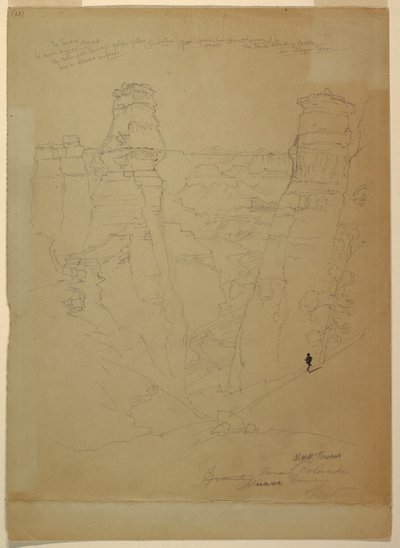 図面、コロラド州ムアブ・キャニオンの岩塔、1873年 作： トーマス・モラン