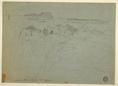図面、アイダホ州スネーク・リバー、ショショーネ滝、1875年 作： トーマス・モラン