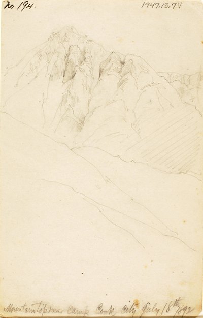クック・シティ、ソーダ・ビュート・クリークでのキャンプにて 作： Thomas Moran