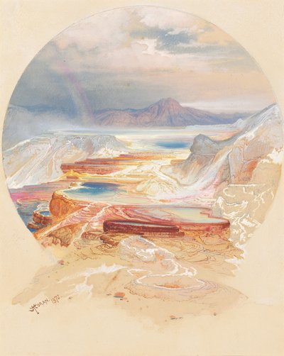 ミネルバ テラス、イエローストーン 作： Thomas Moran
