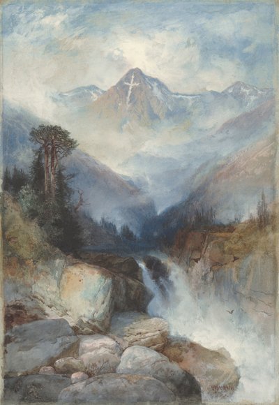 ホーリークロスの山、1890年（黒鉛の上に水彩画とガッシュ） 作： Thomas Moran