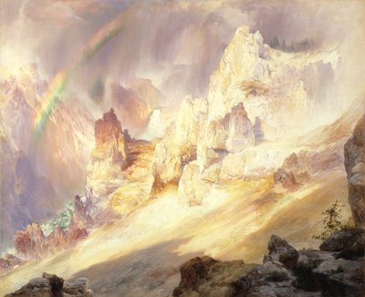 イエローストーンのグランドキャニオンにかかる虹、1900 年。 作： Thomas Moran