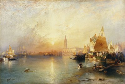 日没、ヴェネツィア。サンタマリアとドゥカーレ宮殿、1902 作： Thomas Moran